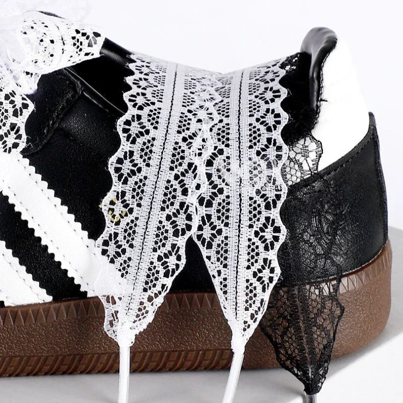1 par de cordones de zapatos blancos y negros, accesorios de encaje, cordones planos para zapatillas, cordones para zapatos informales para mujer