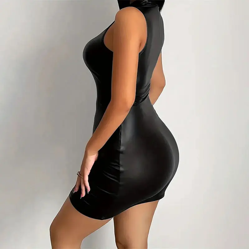 Vestido ajustado de fiesta para mujer, vestido de Color liso, Sexy, sin mangas, ajustado, elástico, falda tipo camiseta a la cadera, Mini Vestido corto