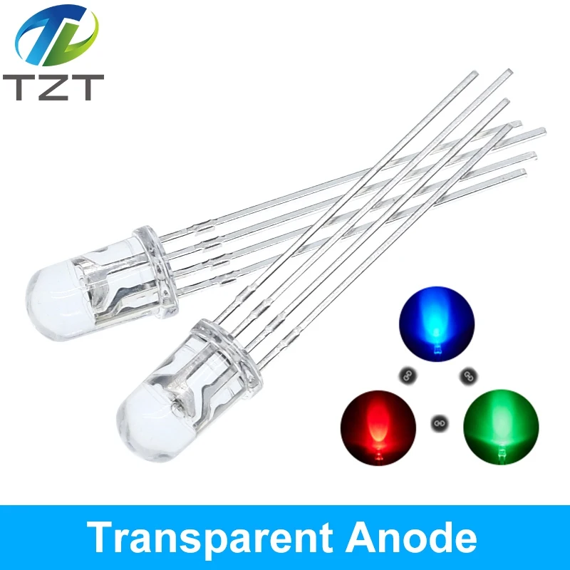 10 Cái 5Mm RGB LED Chung Cực Âm/Anode Chung Trị-Màu Sắc Đầu Phát Quang F5 RGB Khuếch Tán/trong Suốt Nổi Bật