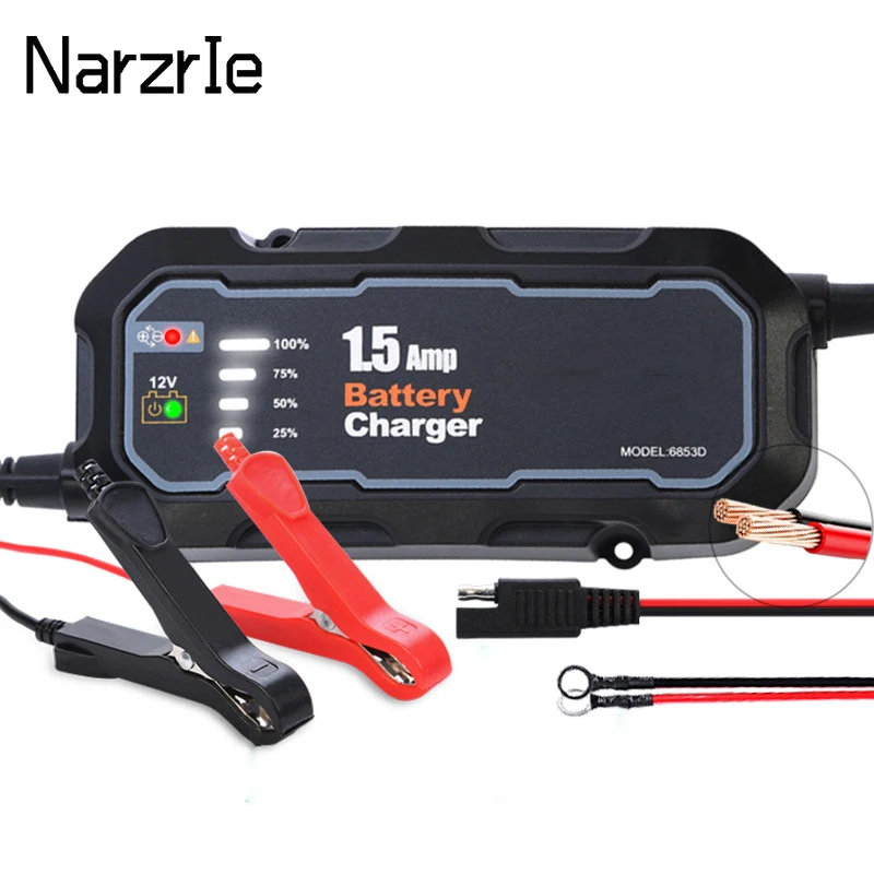 12V Motorrad Batterie Ladegerät 1500mA Wasserdichte Automatische Batterie Lade Werkzeug Betreuer für Auto Motorrad Erhaltungsladegerät