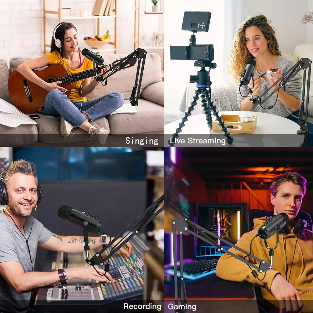 Haomuren profesjonalny mikrofon pojemnościowy USB do transmisji strumieniowej Podcast PC Studio kardioidalny zestaw mikrofonu pojemnościowego z wysięgnikiem do nagrywania YouTube
