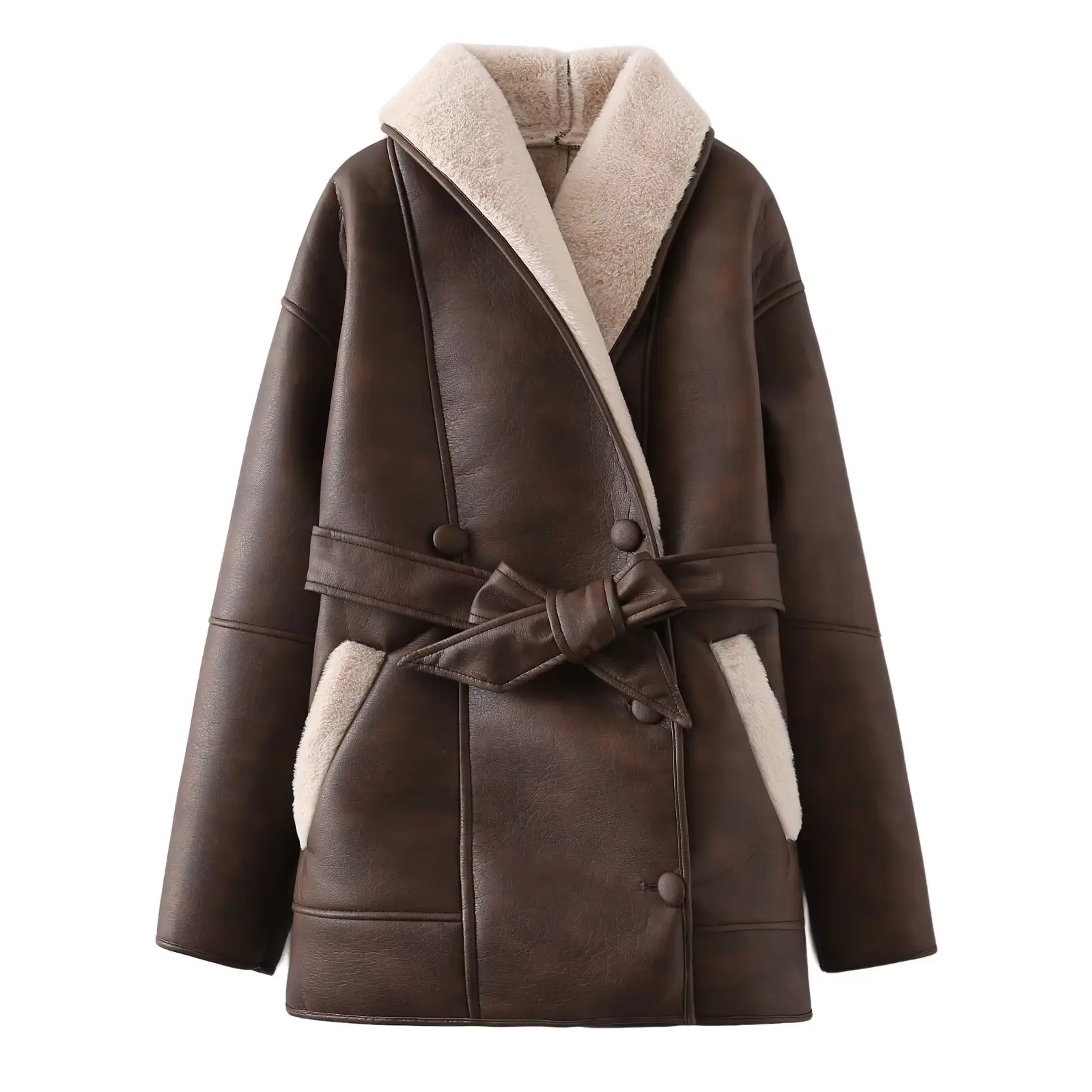 2024 herbst neue frauen kleidung stil modische hundert kombinationen gürtel dual farbe pelz integrierte windjacke
