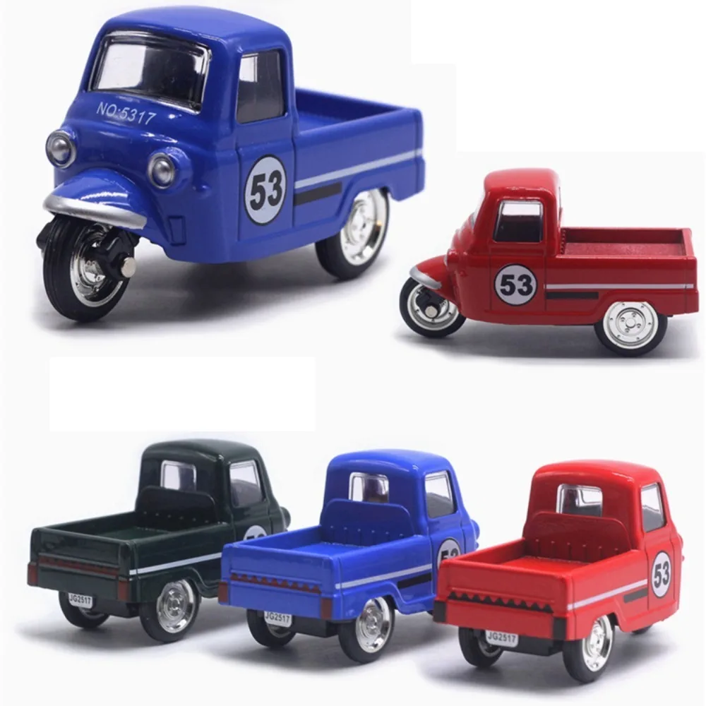 Gift Alloy Pullback Car 1:43 Cartoon Design Three Wheeled Vehicle Model Retro Style Door Can Open Cake Decoration