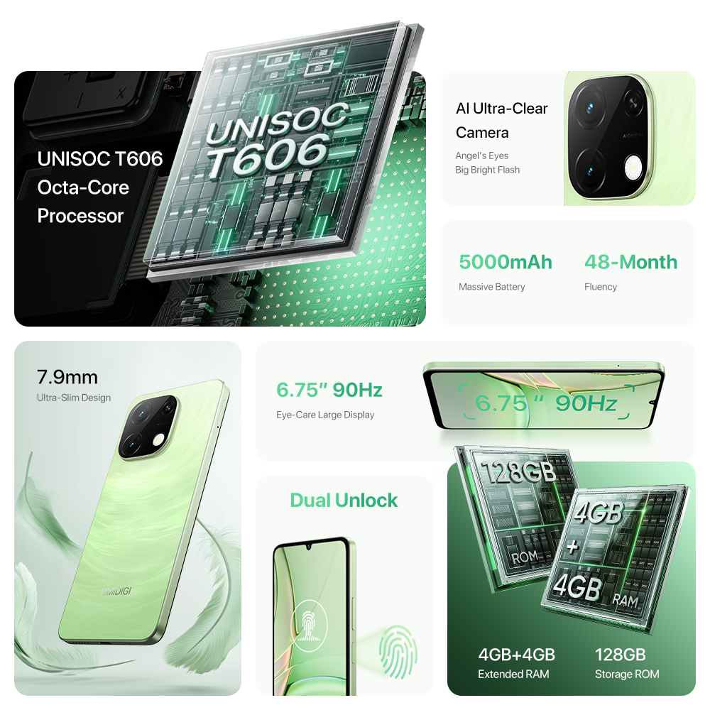 UMIDIGI-teléfono inteligente G9T, Android 14, UNISOC T606, 8 núcleos, 256GB, pantalla HD de gota de agua de 6,75 pulgadas, cámara de 13MP, batería de 5000mAh