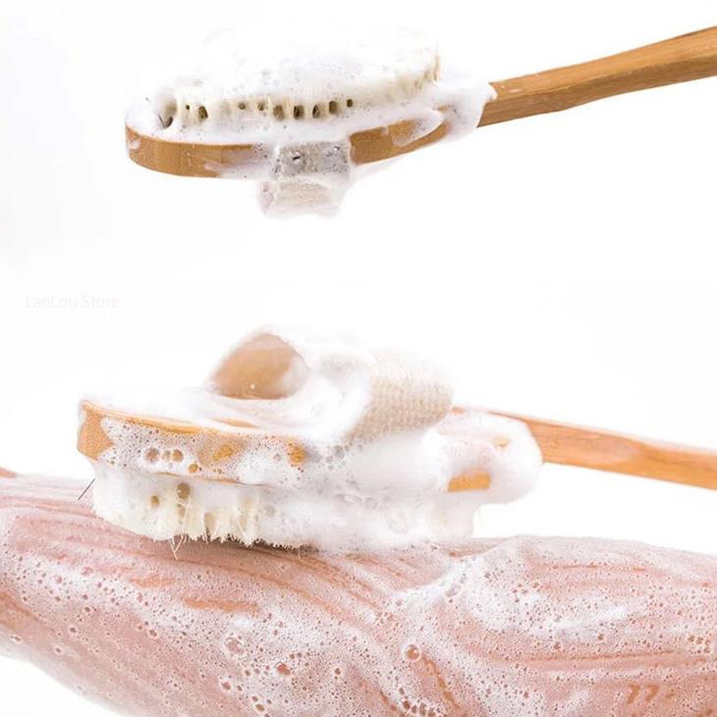 Cepillo corporal de ducha con mango largo desmontable de madera, masaje de baño, cepillo exfoliante corporal, cepillo de lavado para baño, herramientas de baño, 1 ud.