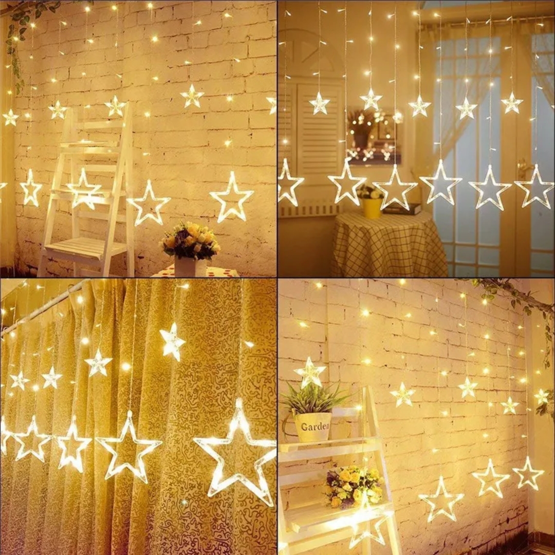 Stern-Curstain-Licht, 4,5 m, 138 LEDs, Lichterkette für Zuhause, Party, Hochzeit, Dekoration, Beleuchtung