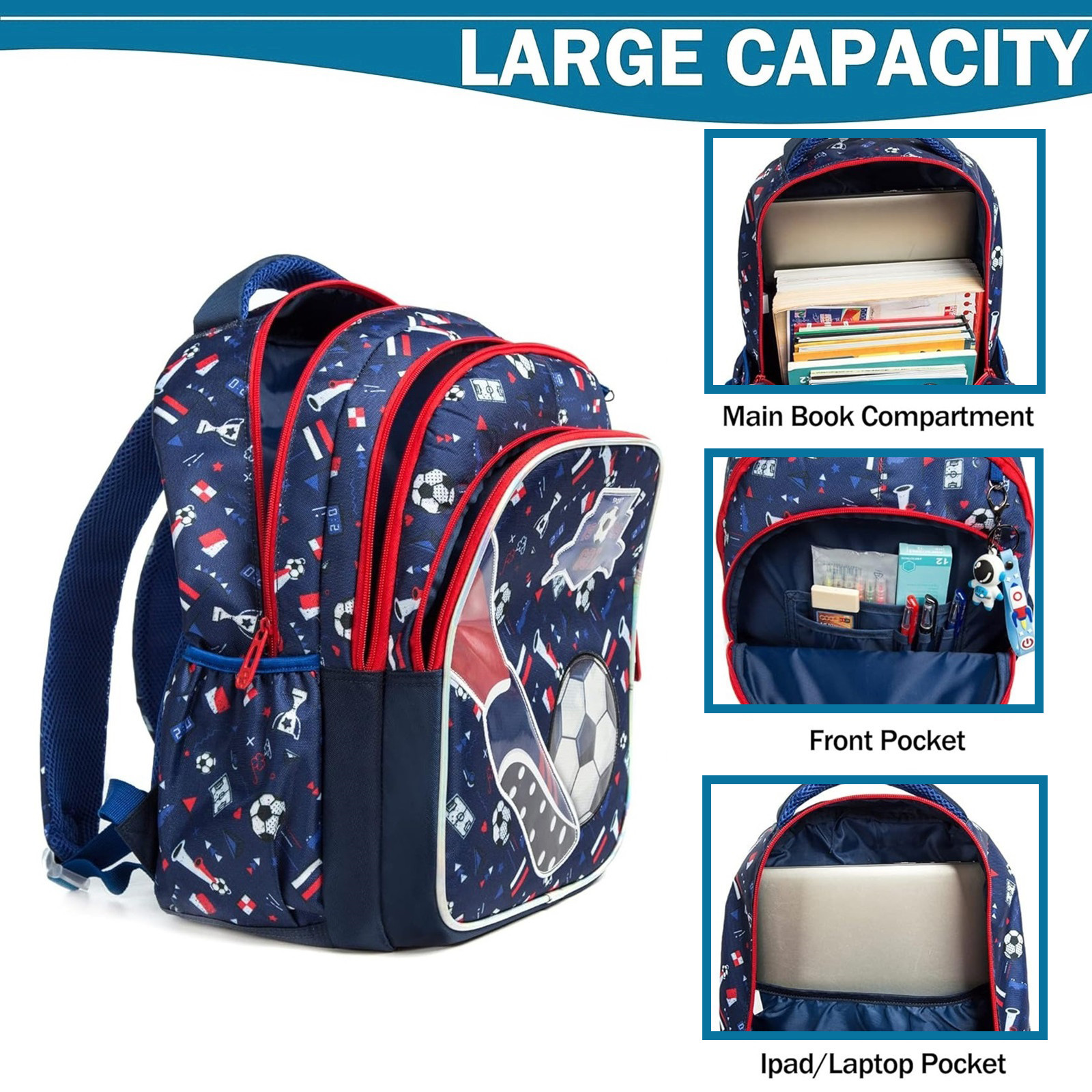 School Bookbag for Boy Football Pattern Backpack Kids Backpack Waterproof School Bag Mochila Infantil Lunchbox Child Pencil Case