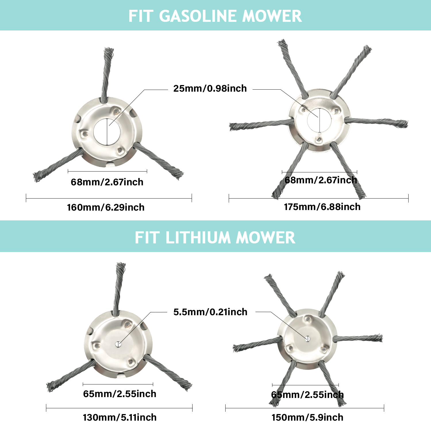 LUSQI 2Pcs 6นิ้วเบ็ดตกปลาเรืองแสงหัวล้อเครื่องตัดหญ้า Universal วัชพืชแปรงเพลาตรงเครื่องตัดหญ้ากำจัด Moss Rust