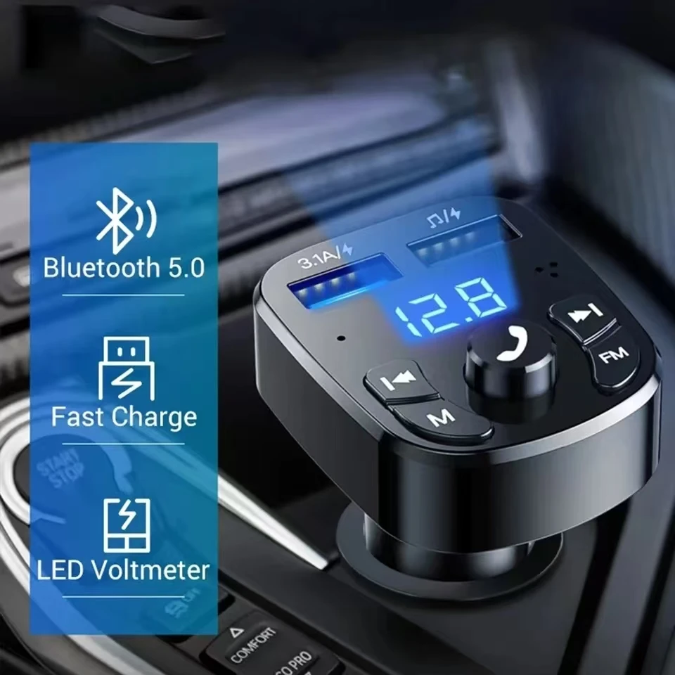 Auto handsfree Bluetooth-compatibel 5.0 FM-zender Carkit MP3-modulator Speler Handsfree audio-ontvanger 2 USB-snellader