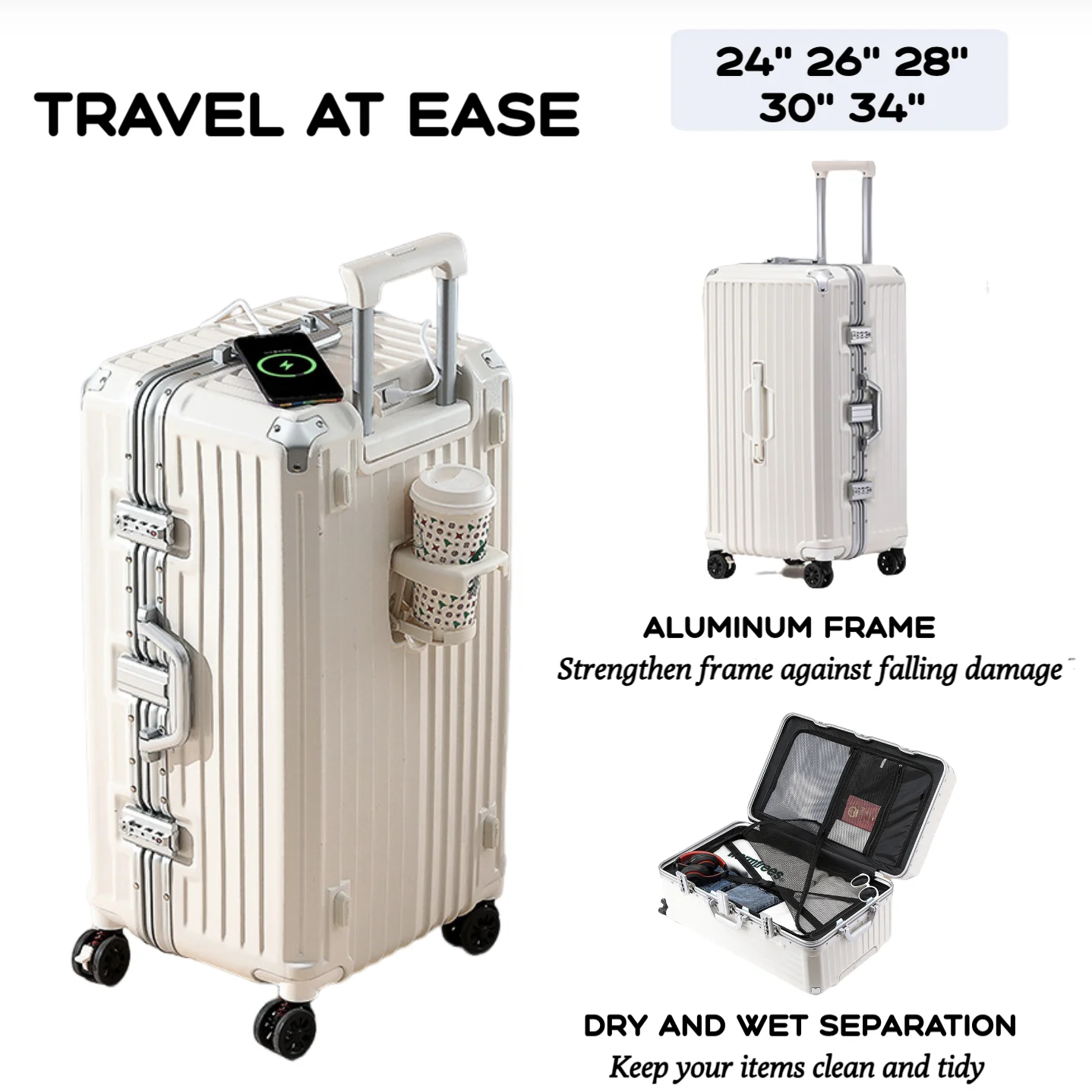 2024 neue langlebige Gepäcksets mit großer Kapazität, Koffer, USB-Aufladung, Herren-Handgepäck, Boarding, Reisen, 24/26/28/30/34