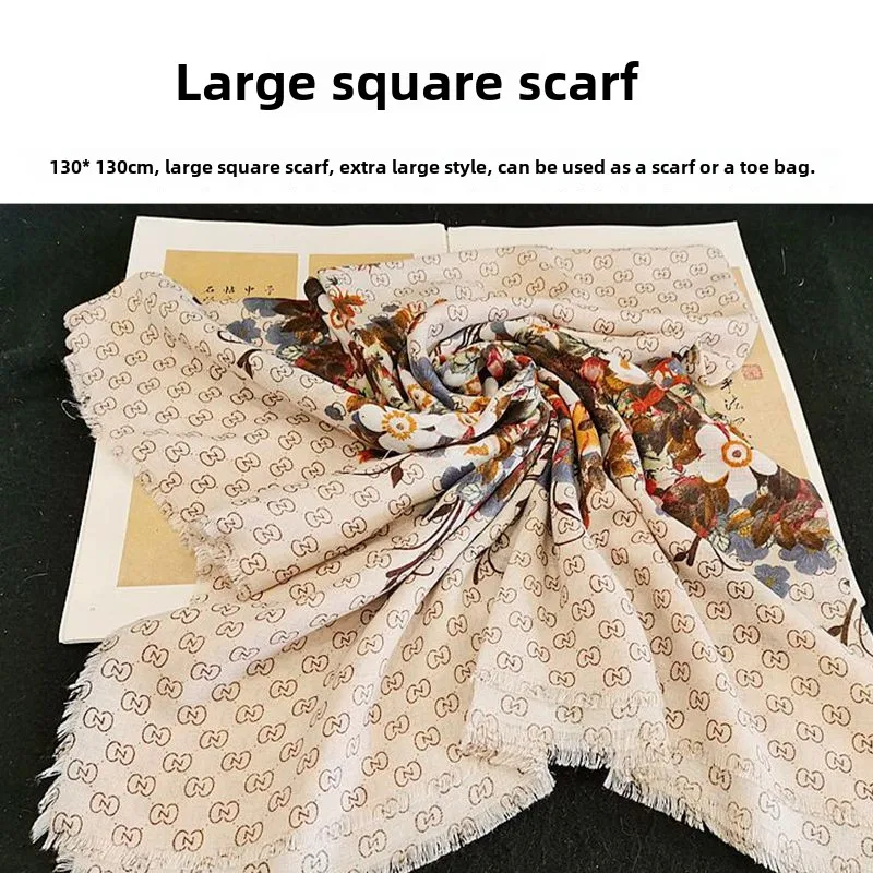 Large Size awl Ethnic Sle Women's Scarf Desert Travel Sun Protection Windproof Cotton Fabric Floral Print Two-Way Use