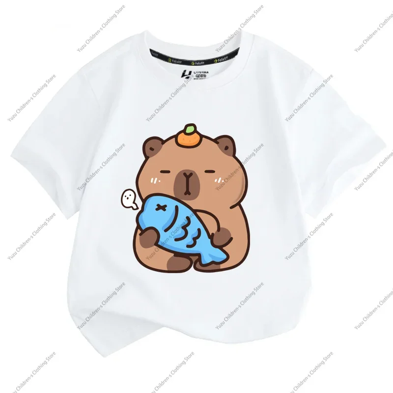 여름 새로운 트렌드 Capybara 인쇄 귀여운 어린이 반팔 티셔츠 귀여운 편안한 다목적 소년과 소녀 티셔츠