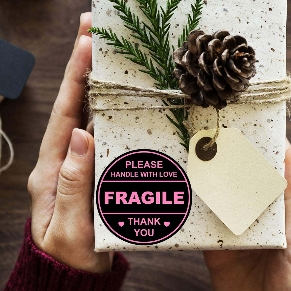 60 ชิ้นสีชมพูรอบไม่บดโค้งหรือพับจับด้วยความรักป้ายสติ๊กเกอร์ 2 นิ้วสติกเกอร์เปราะบางสําหรับการจัดส่งและการขนย้าย