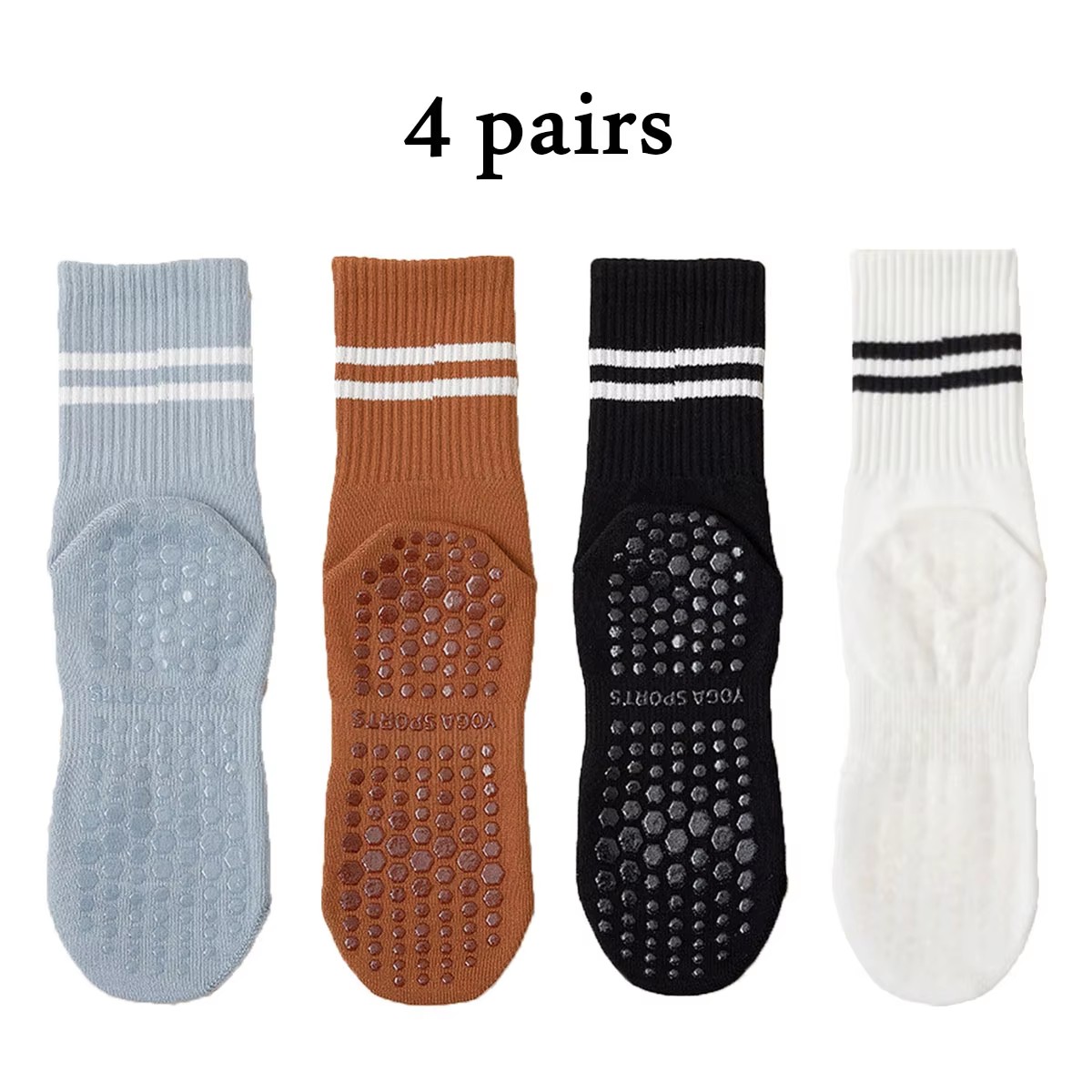 4 pairs of yoga socks, medium length socks, pure cotton anti slip silicone indoor fitness pilates, women's sport socks wholesale