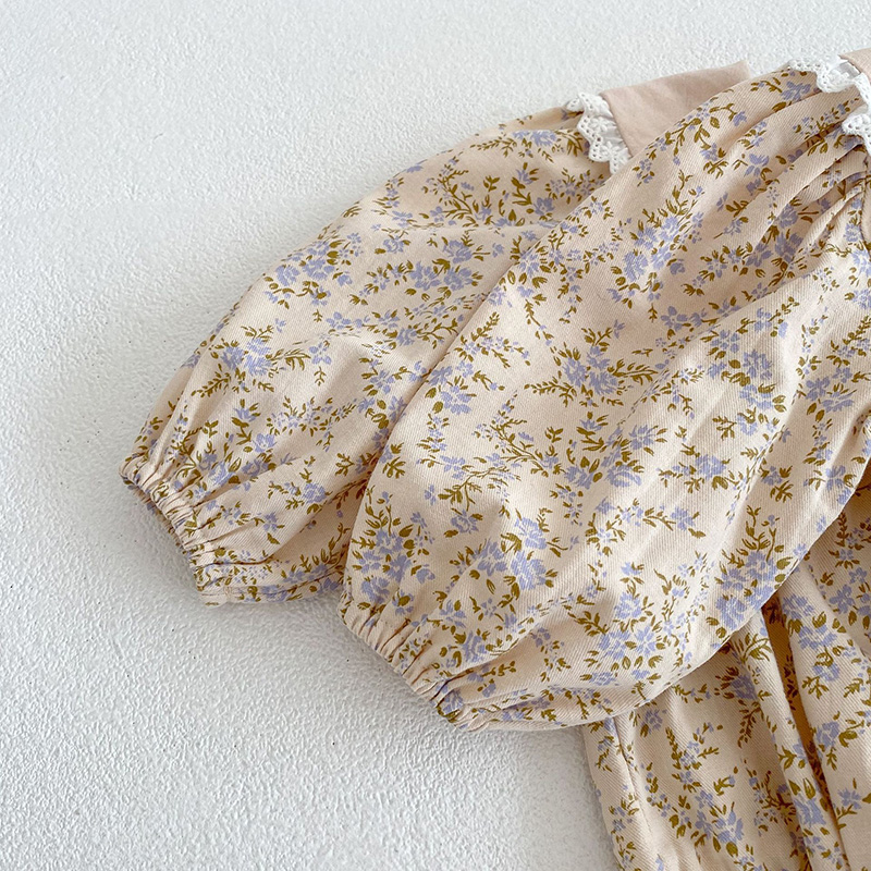 Dulce niños niñas de manga larga estampado de flores vestido de princesa otoño niñas vestido con cuello de muñeca ropa para niños vestido