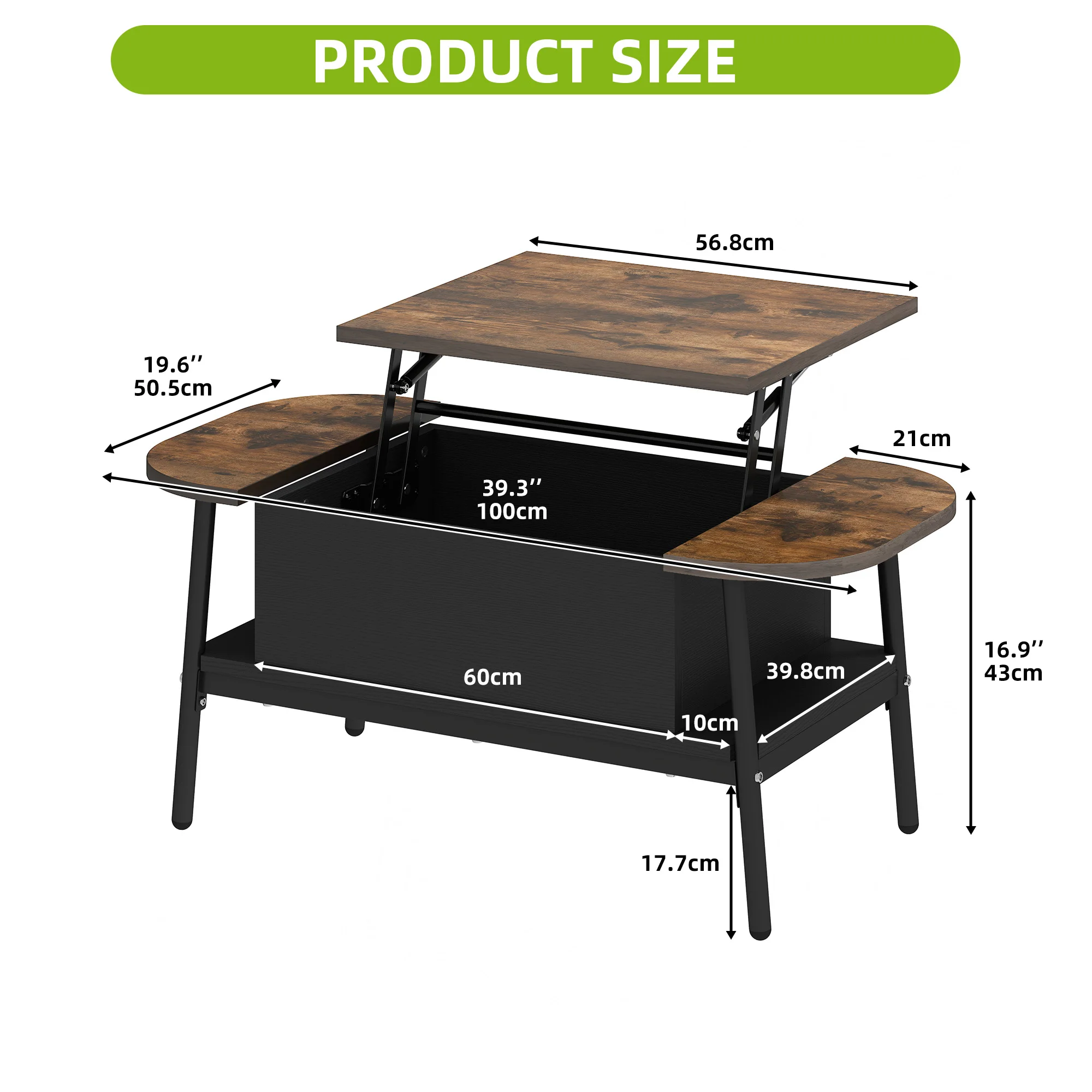 YITAHOME 100 x 50 x 42 cm elliptischer Couchtisch mit Hubplatte – versteckter Stauraum für Wohnzimmer, Heimbüro