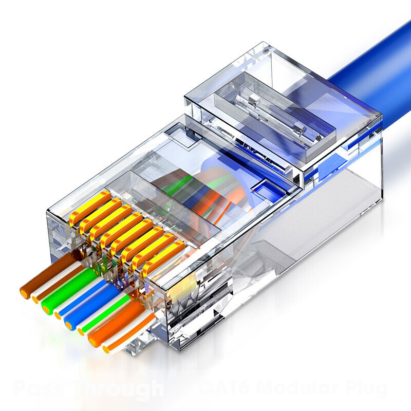 ZoeRax 10 Stück/50 Stück RJ45-Steckverbinder Cat5e Cat6 Pass Through EZ zum Crimp-Modularstecker für solides Netzwerkkabel