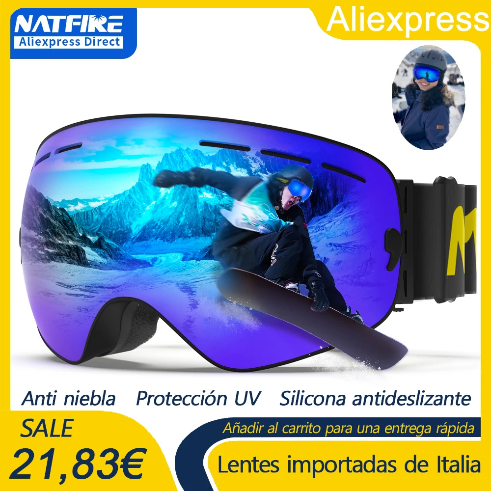 Gafas de esquí Pro 100% protección UV400 antivaho lentes intercambiables gafas de esquí Snowboard gafas de nieve para hombres mujeres Natfire
