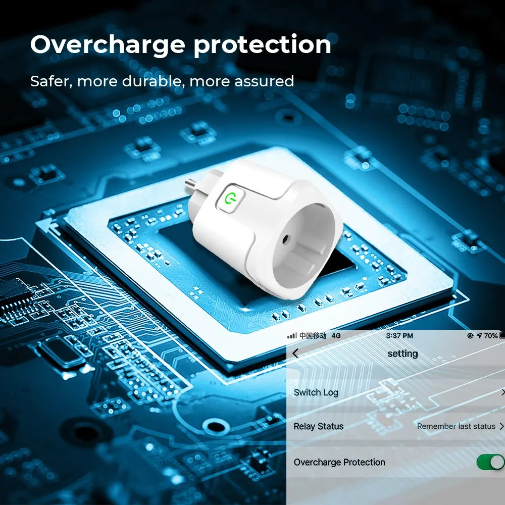 Enchufe inteligente UE 20A Wifi enchufe inteligente con monitoreo de energía Control de voz en casa inteligente compatible con asistente de Google Alexa Alice