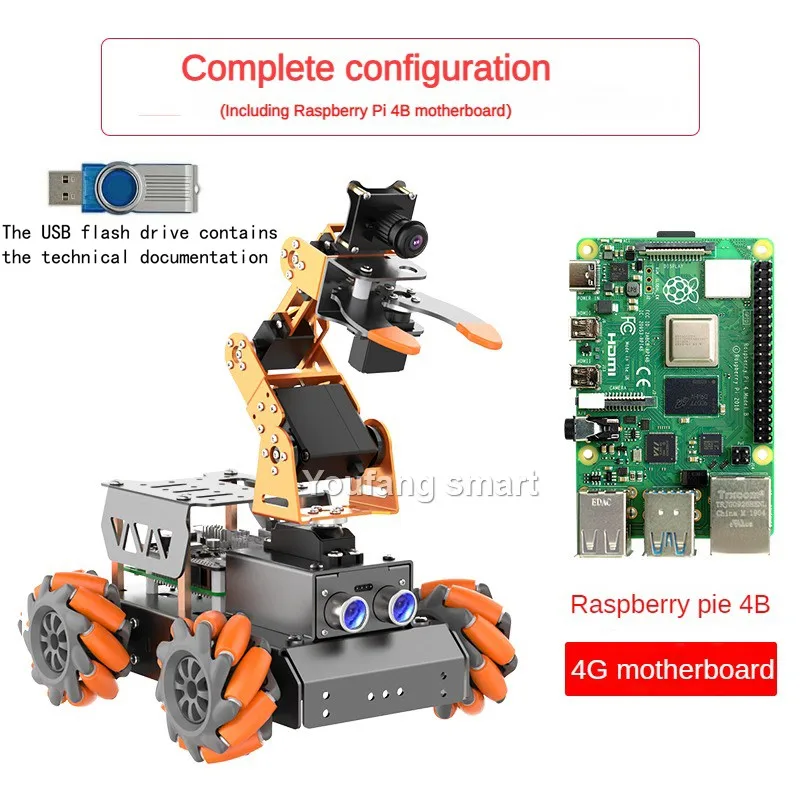 4WD Mecanum ล้อหุ่นยนต์รถกล้อง Claw 4 Dof แขนหุ่นยนต์สําหรับ Raspberry Pi 4B หุ่นยนต์ DIY ชุดเปิด AI Python Starter Kit
