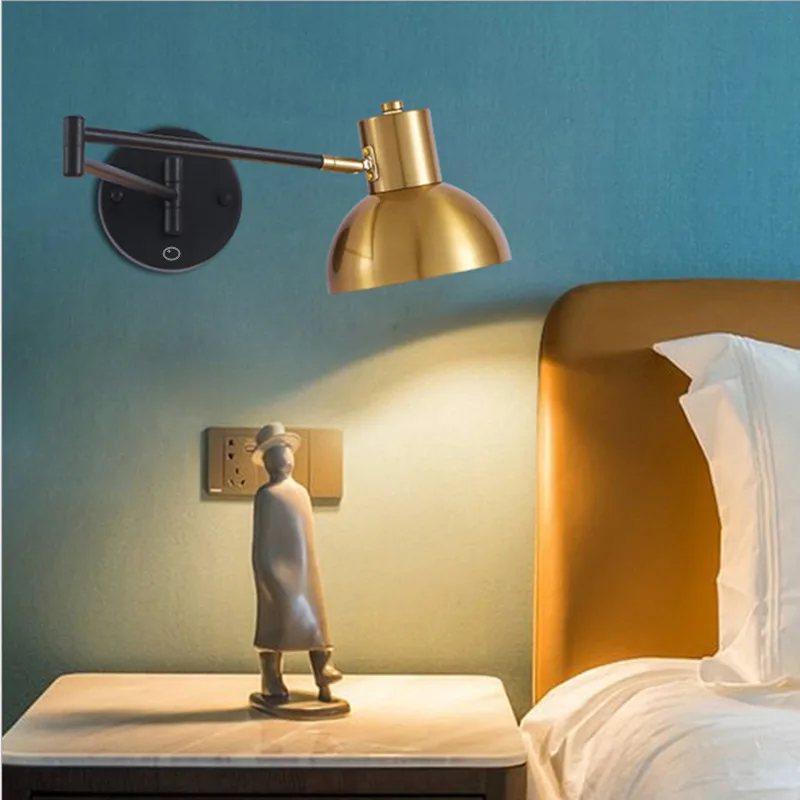 Lámpara Led de pared regulable para dormitorio, luz de lectura de cabecera, interruptor telescópico plegable, accesorio de iluminación de pared basculante creativo moderno para estudio