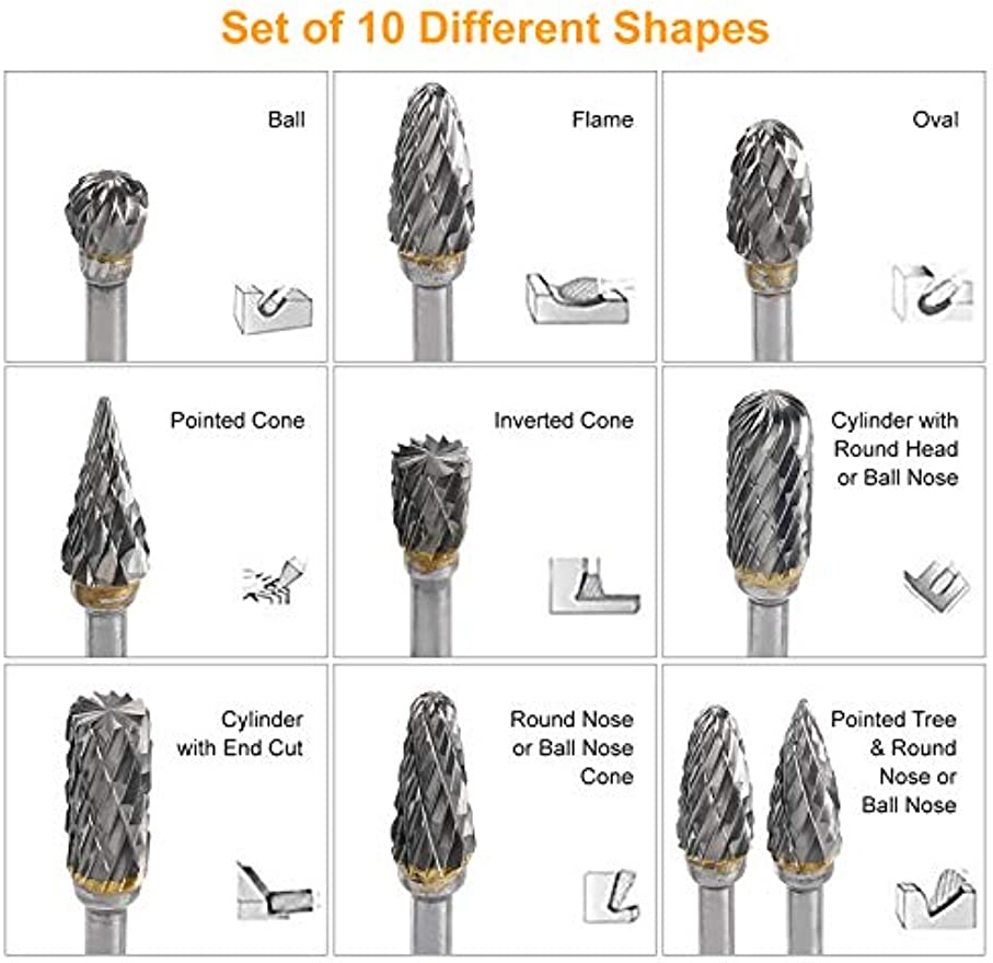 Neue 10 stücke 1/8 "Schaft Hartmetall Fräser Dreh Werkzeug Grat Doppel Diamant Cut Rotary Dremel Werkzeuge Elektrische schleifen