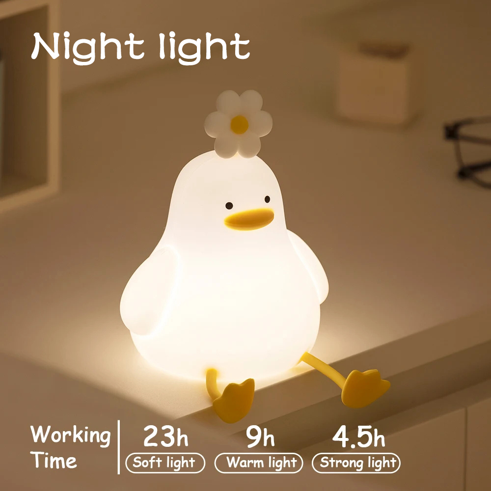 Silikon Ente Nachtlicht Touch Dimmen Kindergarten Licht Baby Schlafen Lampe Wiederaufladbare Timing Nacht Licht Kinderzimmer Dekor