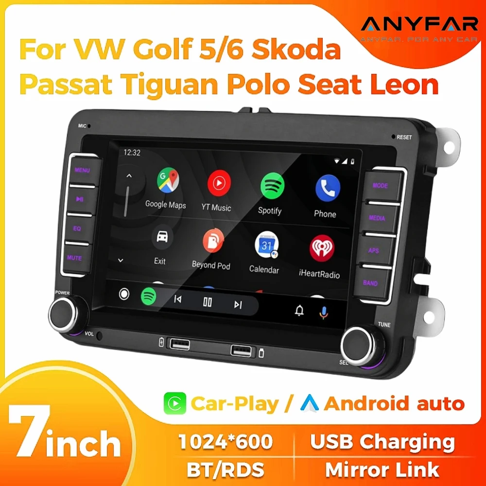 7 "2 din hd carro mídia vídeo rds airplay rádio do carro carplay android áudio estéreo automático para volkswagen/seat/skoda/passat/golf/polo
