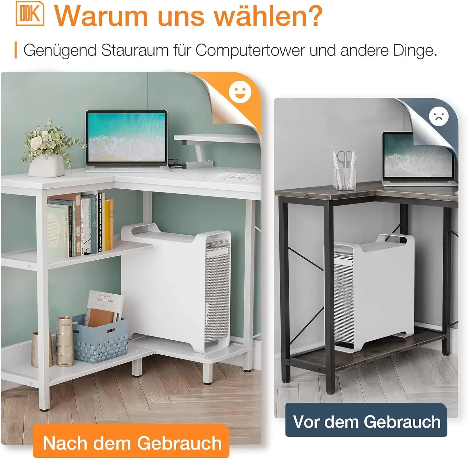 Tasse mit Puerto de carga USB und Tomat Colorado, Mesa computadora en forma l (120x80x88cm, blanco)