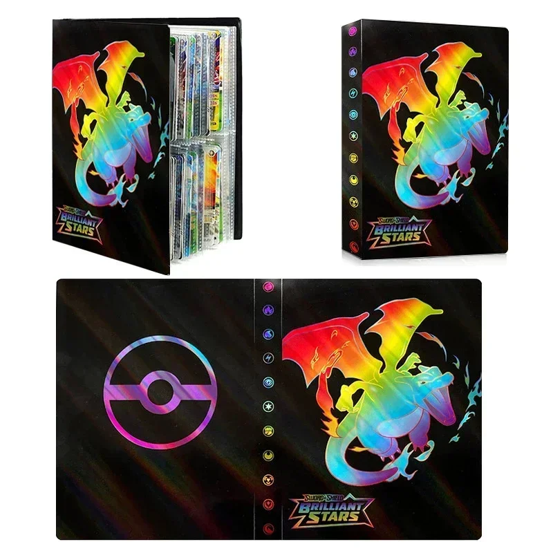 2024 Charizard Mewtwo Halter Binder Sammlungen Ordner Anime Kartenschutz Notizbuch für Pokemones Album 240/540 Stück Kartenbuch