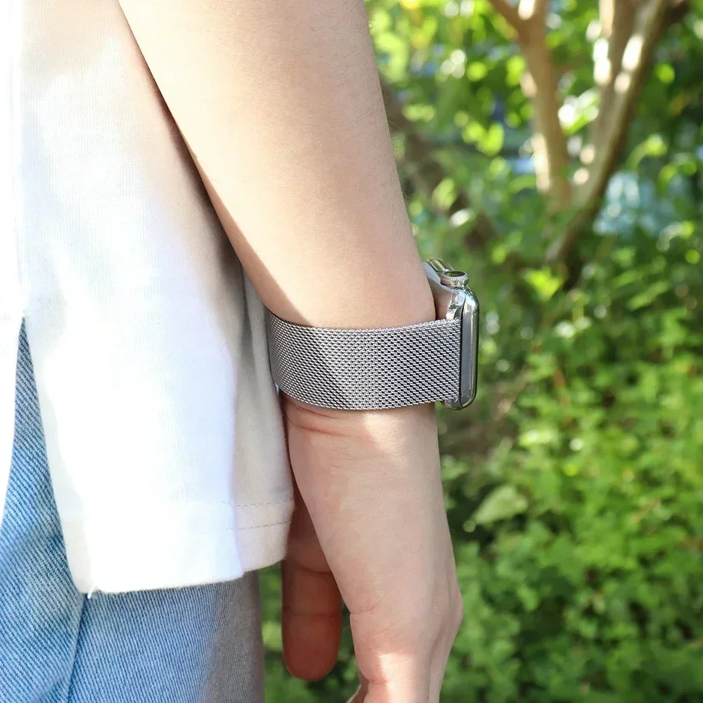 Milanese LOOP สําหรับ Apple Watch สายคล้อง 49 มม.45 มม.44 มม.41 มม.40 มม.สายรัดข้อมือโลหะสร้อยข้อมือ iWatch Series 9 8 7 6 5 4 3 SE