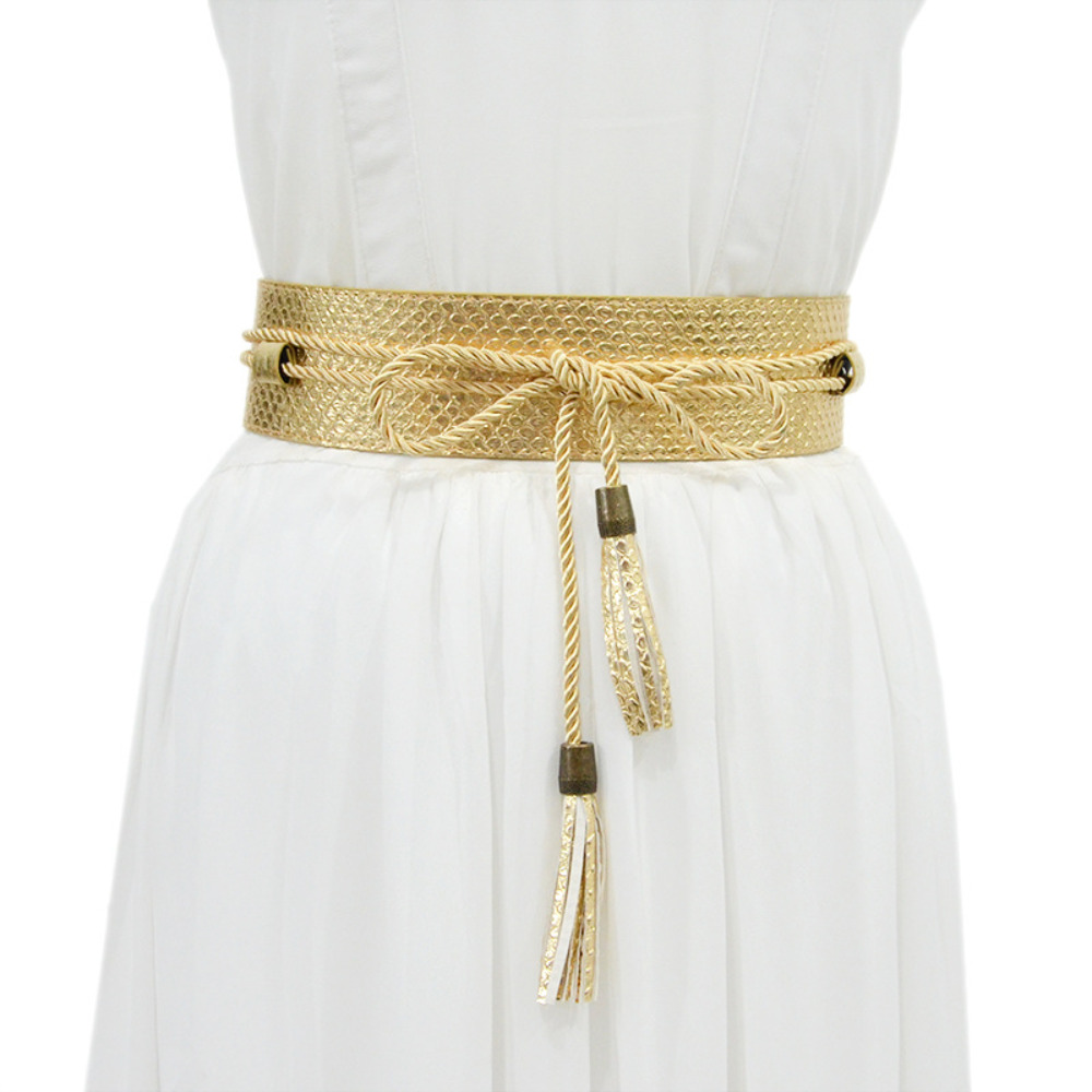 Cinto feminino de couro sintético com faixa larga |   Cinto feminino com borla trançada |   Cinto feminino com borla larga júnior