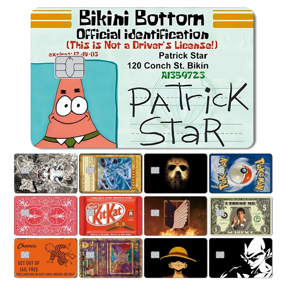 Patrick Star Spongebob Poker Anmie PVC สติกเกอร์ฟิล์มผิวสําหรับบัตรเครดิตเดบิต Bank Card ด้านหน้า