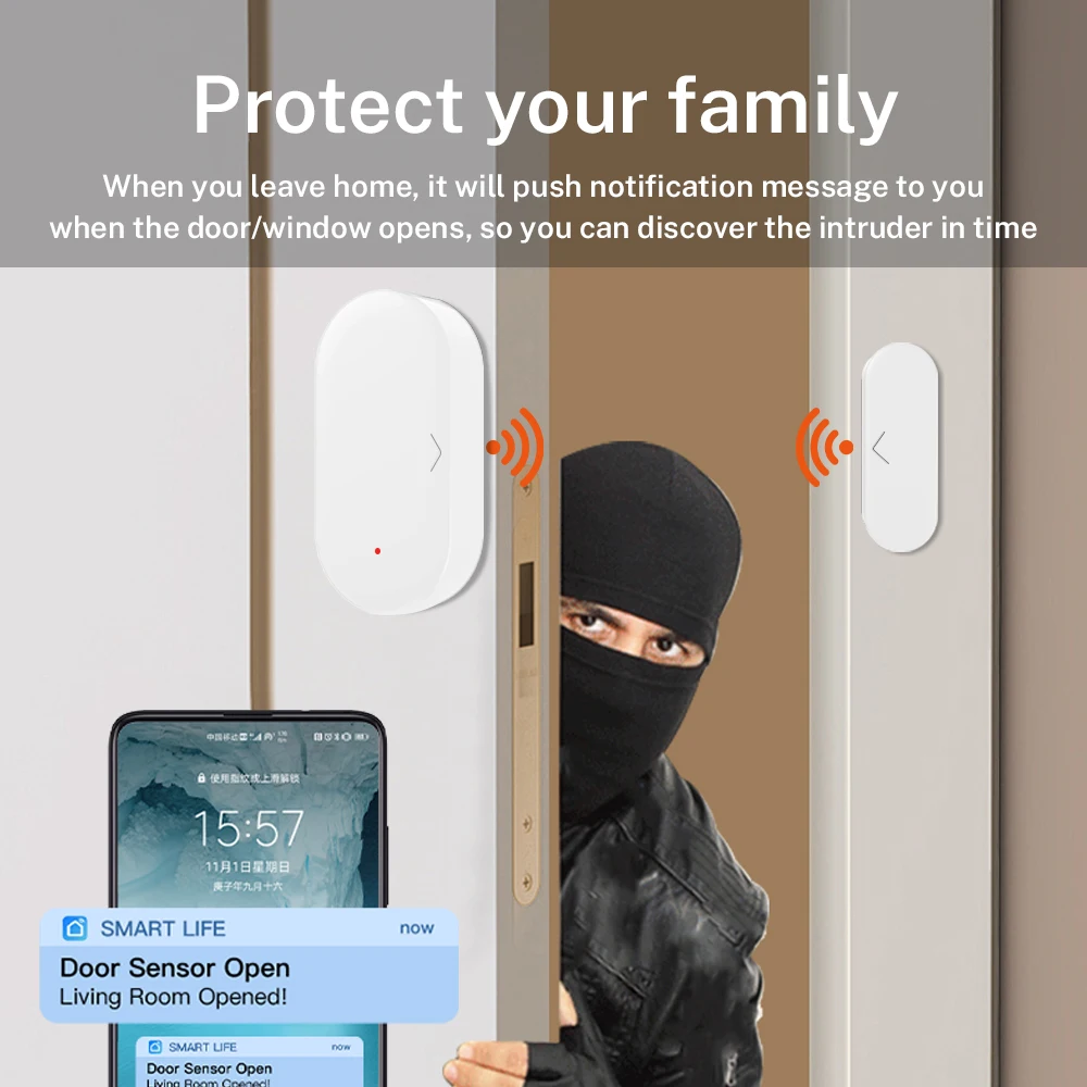 Датчик двери Zigbee Tuya, домашняя безопасность для умного дома, приложение Smart Life, датчик окна, совместимый с Alexa Google Assistant