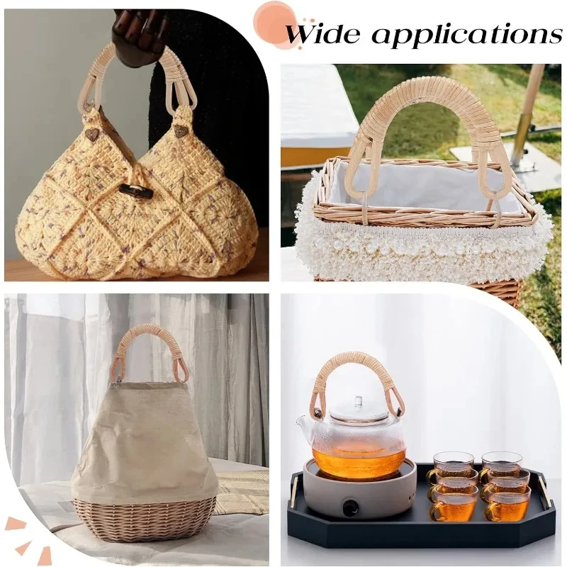 2 Stück natürliche Rattan gewebte Taschengriffe für Geldbörse, einfach zu installieren, mit Löchern, Griffersatz, Handtasche, DIY-Geldbörsen-Zubehör