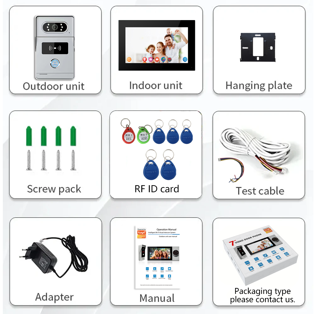 Visiophone Tuya Wifi 1080P, 4 fils, interphone vidéo, moniteur tactile 7 pouces, sonnette vidéo, caméra de porte, système de sécurité IP Villa