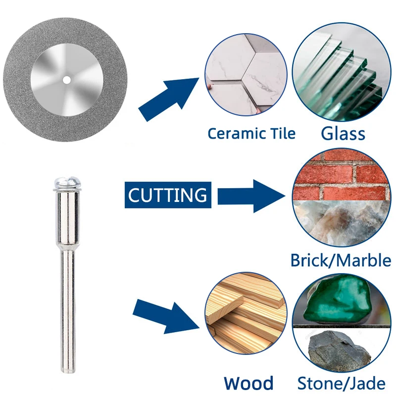 CMCP Mini Diamond Saw Blade 16-60mm With Mandrel Abrasive Diamond Discs for Dremel Rotary Tool Mini Cutting