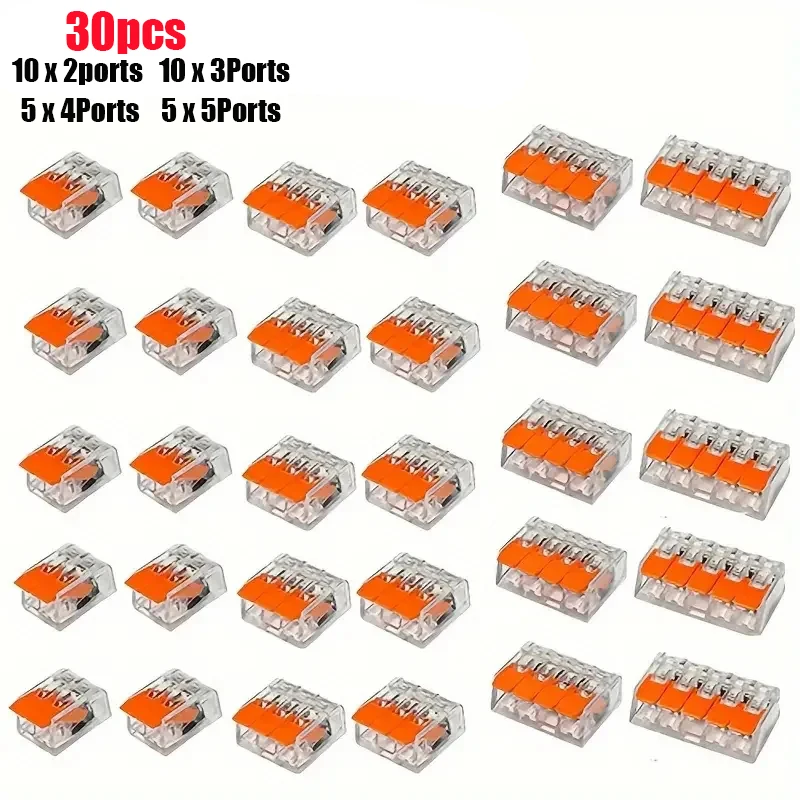 30 ชิ้น Quick ตัวเชื่อมต่อสายไฟ 30 1 In และ Out Fast สายไฟฟ้า Clamp Kit Connector Terminal 30 ชิ้นสีส้ม Combinat