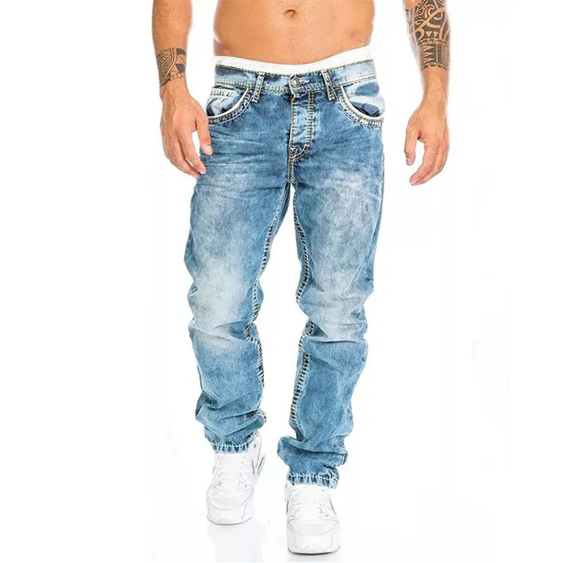 Marcas de Vaqueros para Hombre, Vaqueros rectos elásticos ajustados, Pantalones informales para Hombre, Pantalones vaqueros holgados, negro y azul