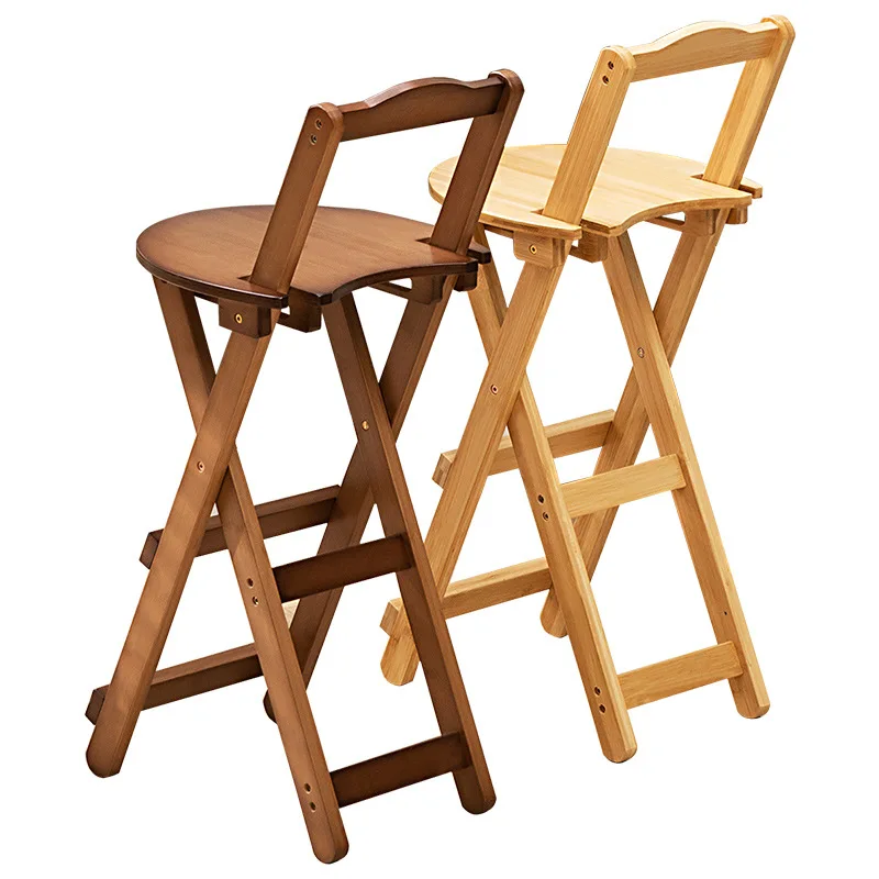 Bamboo Foldable Bar Chair Portable High Counter Stool Space Saving with Backrest Nordic Coffee Shop Dining Furniture