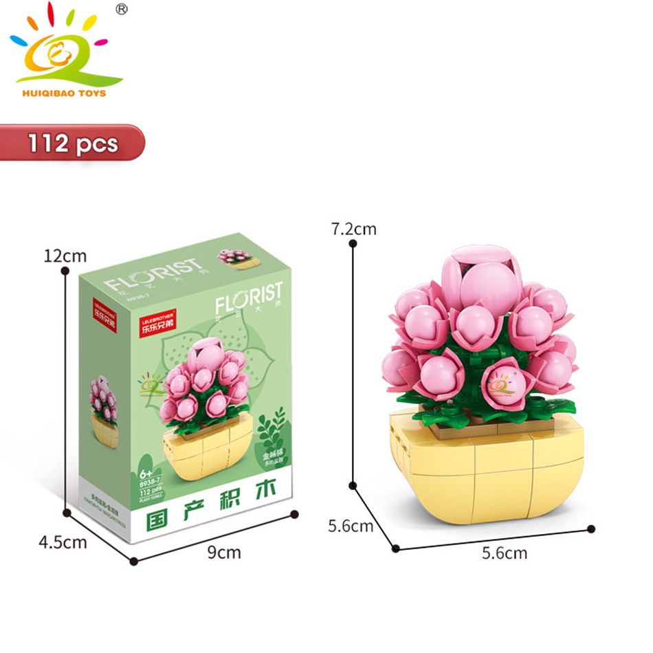 HUIQIBAO MOC ดอกไม้ Succulent Potted ชุด Building Block DIY Eternal Bouquet หน้าแรก Plant Decor อิฐสาวของขวัญของเล่นเด็ก