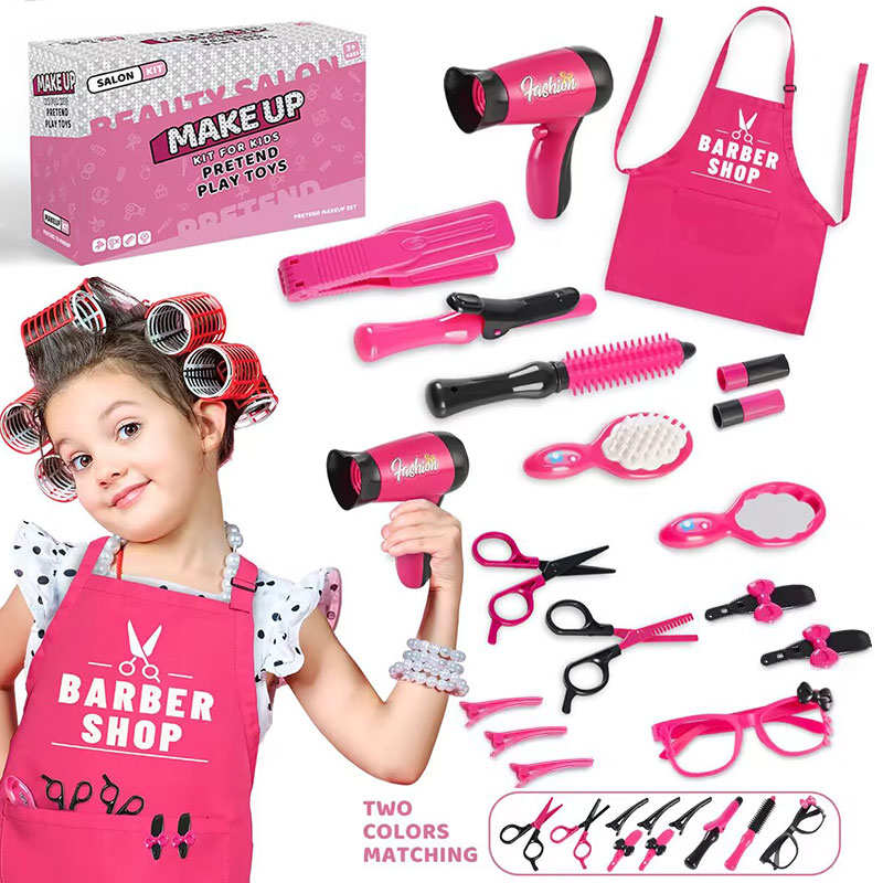 Salão de beleza Set para Meninas, Kit De Corte De Cabelo, Brinquedo De Cabeleireiro, Secador De Cabelo, Tesoura, Barber Avental E Styling, Finja Jogar, 17PCs