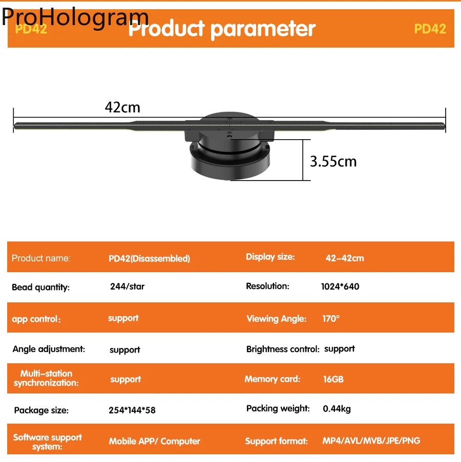 PD42 3D โฮโลแกรมพัดลมโปรเจคเตอร์ Wifi จอแสดงผลธุรกิจโฆษณาโลโก้ Holographic โคมไฟโปรเจคเตอร์เปลี่ยนใบพัดลม