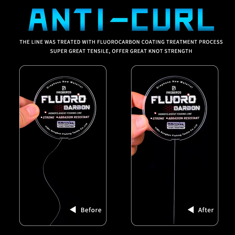 PROBEROS 100M Fluorocarbon เคลือบสายตกปลา 2.2LB-29.3LB คาร์บอนไฟเบอร์ Monofilament ผู้นําสายปลาคาร์พตกปลา Sinking Line