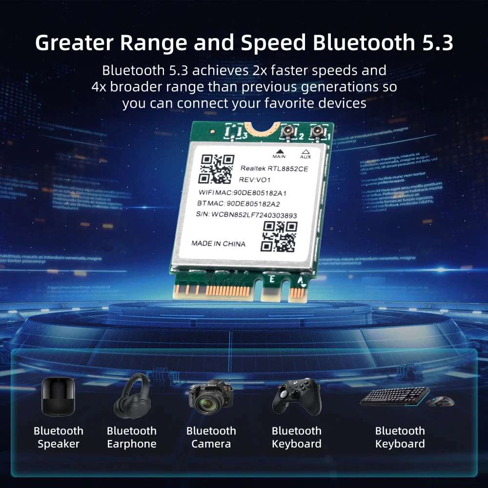 Трехдиапазонный адаптер Wi-Fi 6E Bluetooth 5.3, 5400 Мбит/с, приемная карта беспроводного сигнала NGFF M.2 для Windows 10/11 RTL8852CE, как AX210