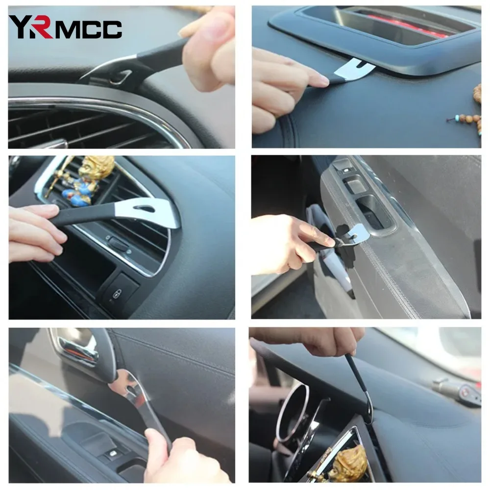 Herramienta de extracción de embellecedor de coche, herramientas de palanca de nivel de extracción de embellecedor de dos extremos duraderas de acero inoxidable, controlador de sujeción de Terminal de Audio de Panel de puerta de coche