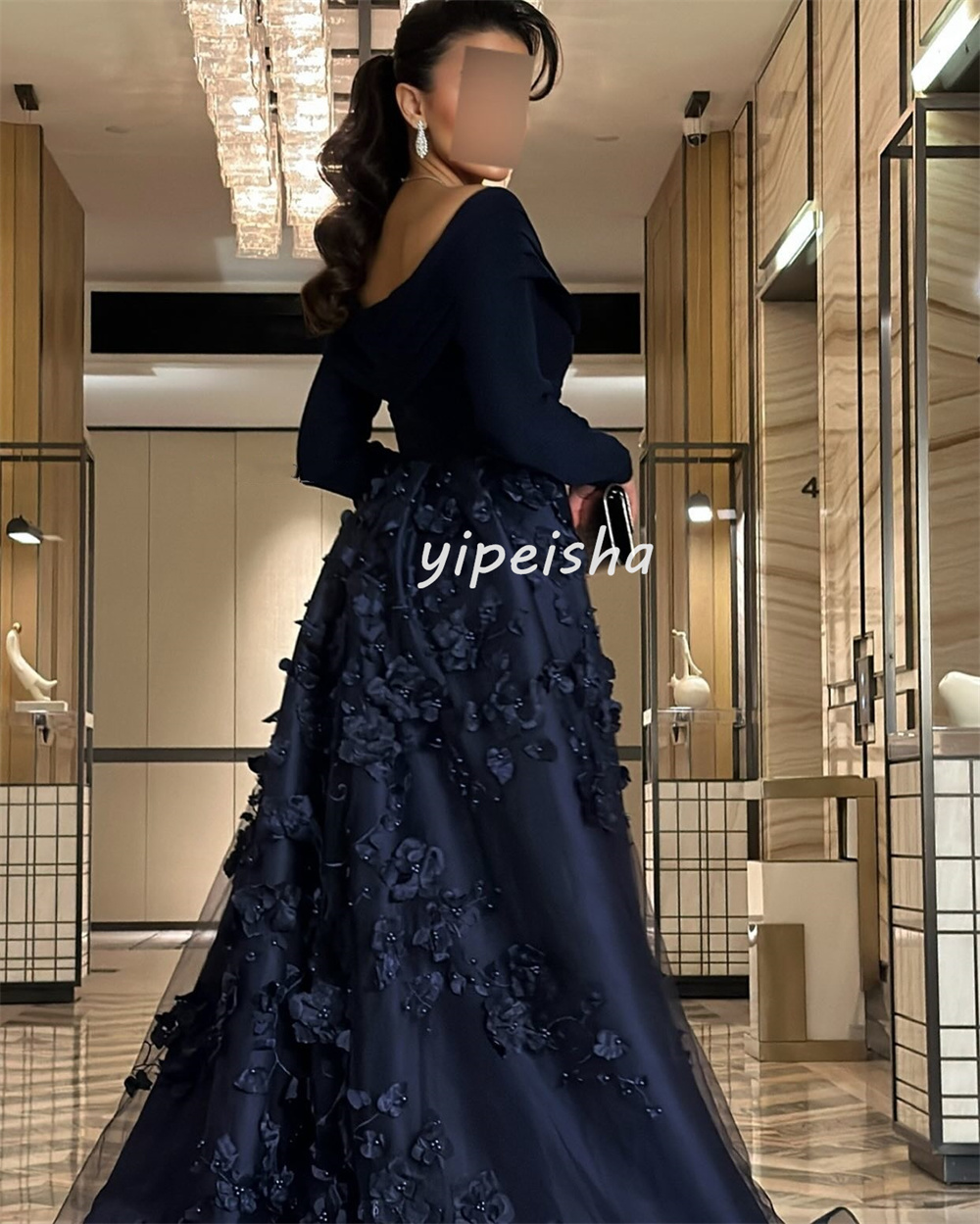 Personalizado intrincado estilo moderno jérsei flor beading a linha fora do ombro vestidos longos sob medida vestidos de ocasião formal