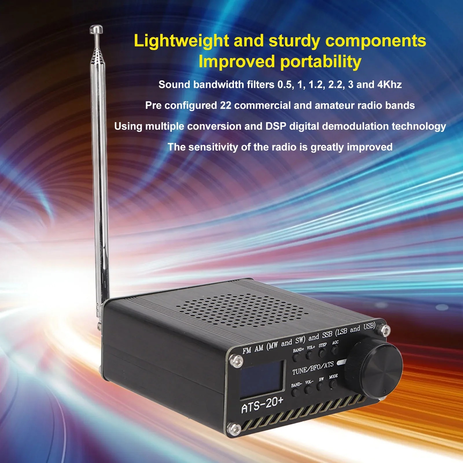 Ricevitore radio Ricevitore digitale portatile ATS 20+ World Band facile da leggere Professionale leggero per la casa per il campeggio all'aperto