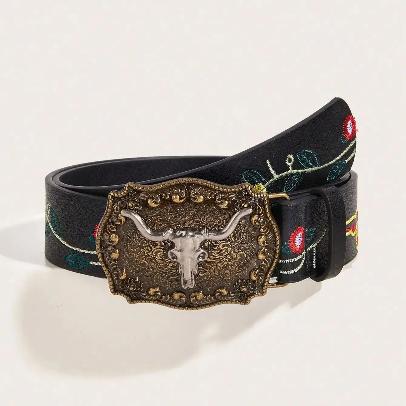 Cinturón estampado con hebilla de vaquero de viento de vaquero occidental vintage