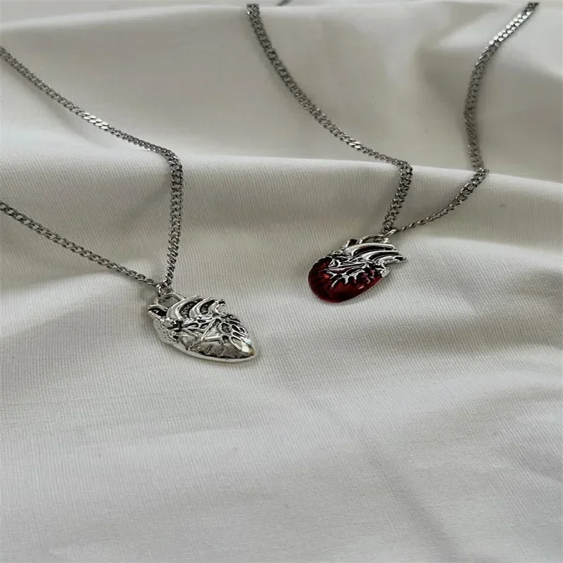 Anatomical red heart necklace gothic y2k grunge jewelry dainty silver color tonebloody red human heart pendant personalized gift